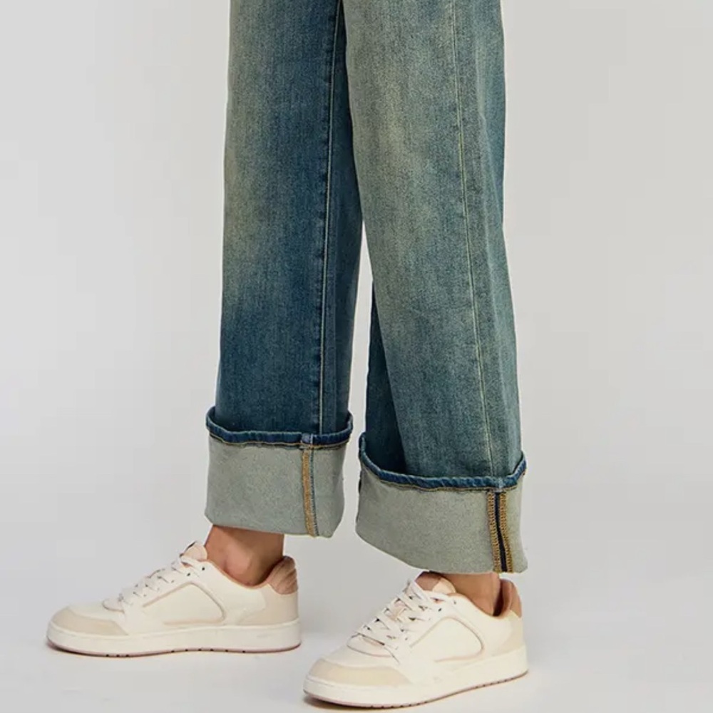 Classic Dark Denim Wide Leg Semi Straight Women's Jeans - Picture 5 of 6
